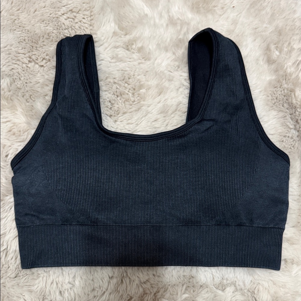 Mono B Black Ribbed Scoop Sports Bra